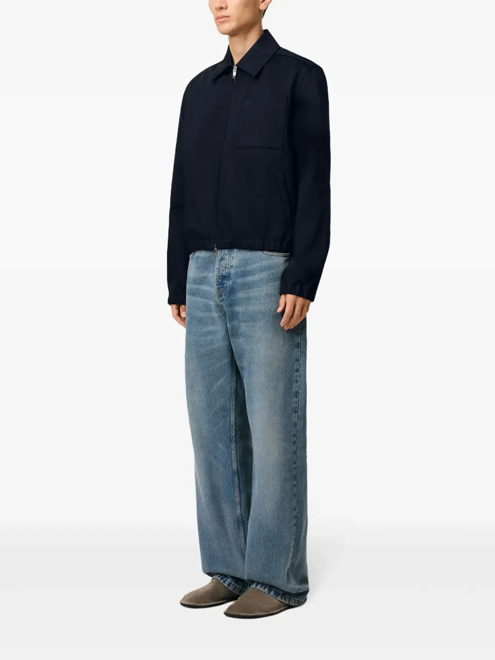 AMI Paris Ami De Coeur Zipped Jacket Navy Blue - Image 3