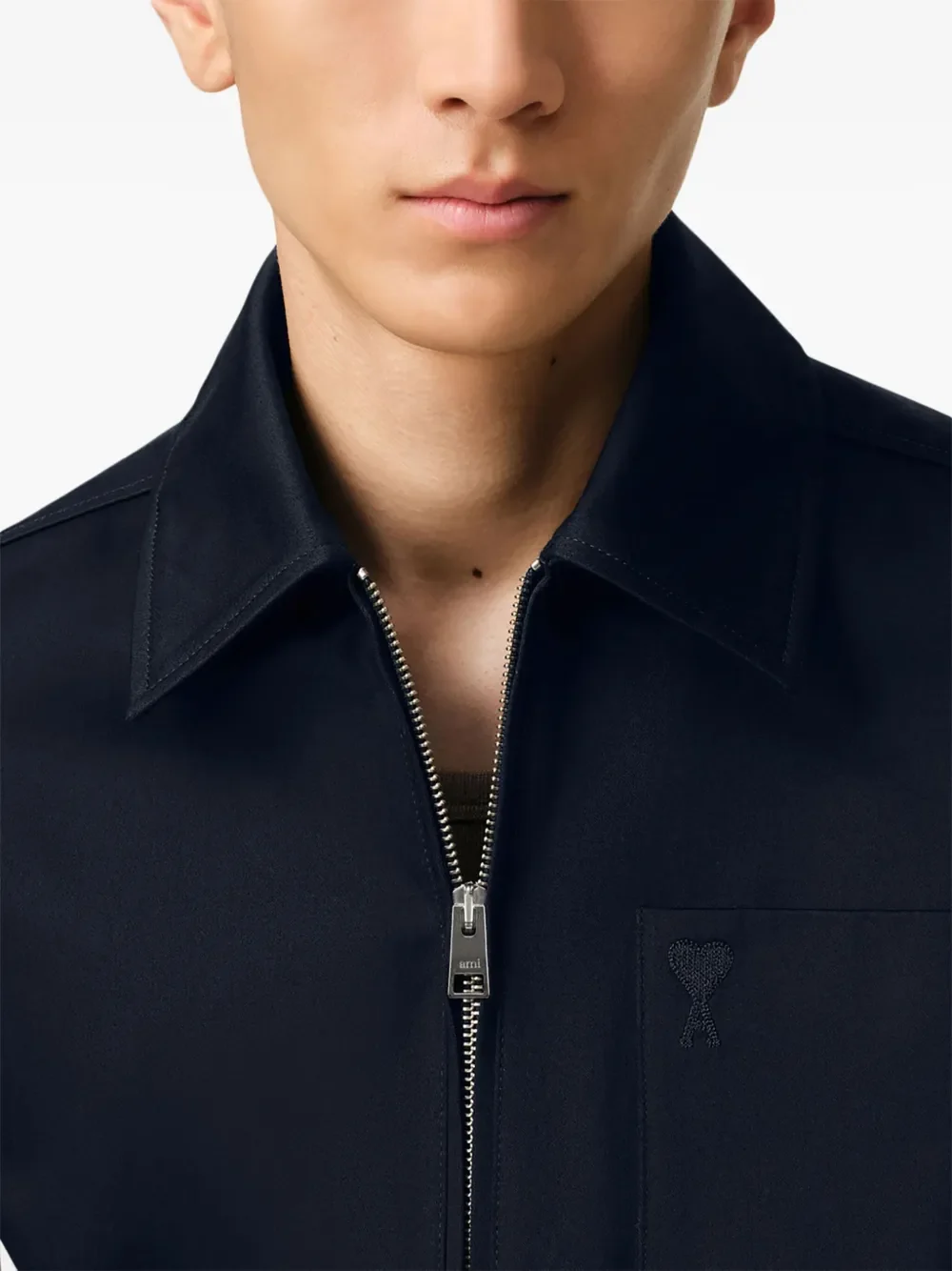 AMI Paris Ami De Coeur Zipped Jacket Navy Blue - Image 6