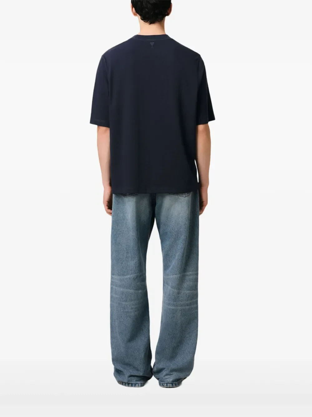 AMI Paris Ami de Coeur Logo-Embroidered T-Shirt Navy - Image 4