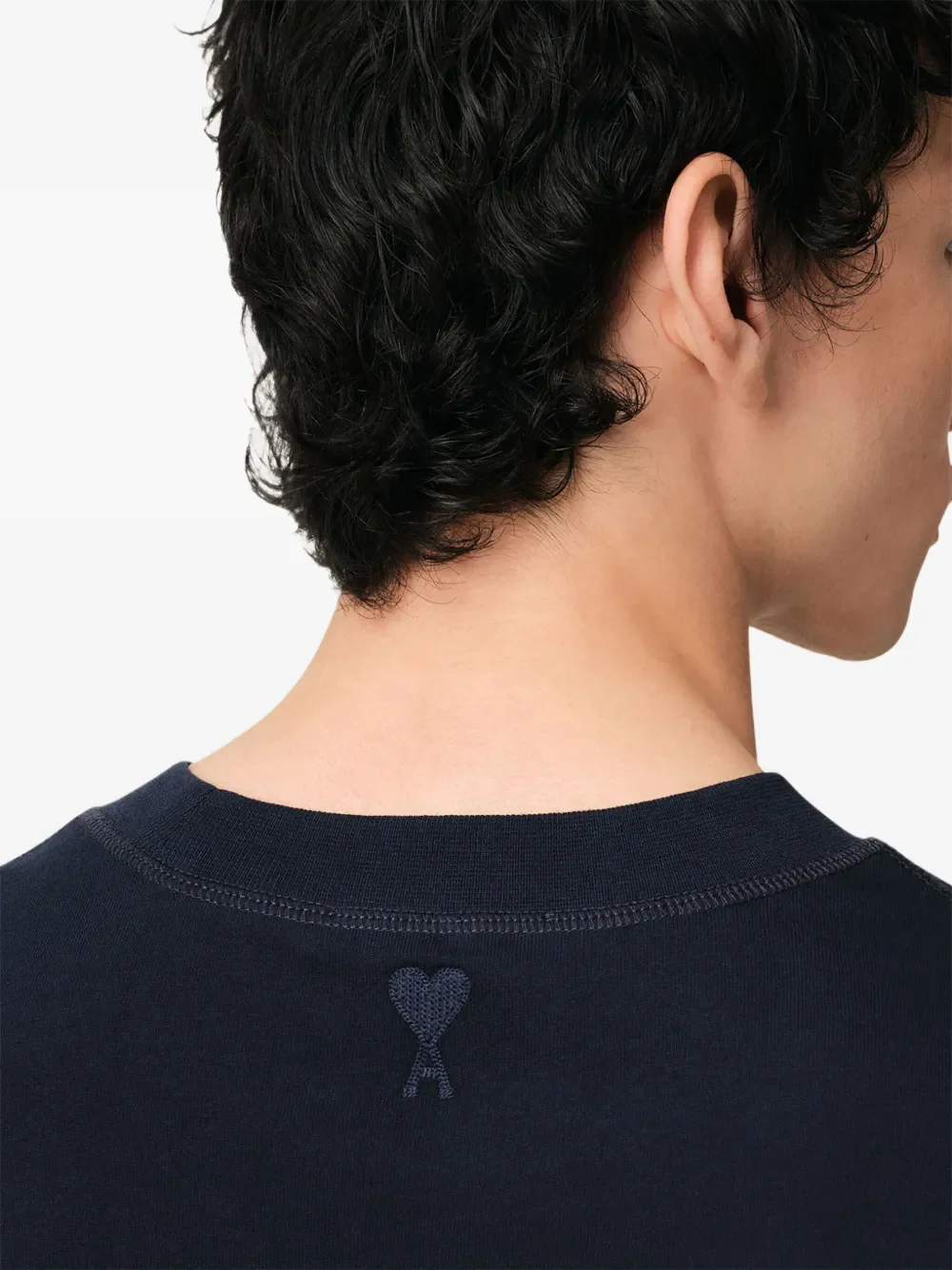 AMI Paris Ami de Coeur Logo-Embroidered T-Shirt Navy - Image 6