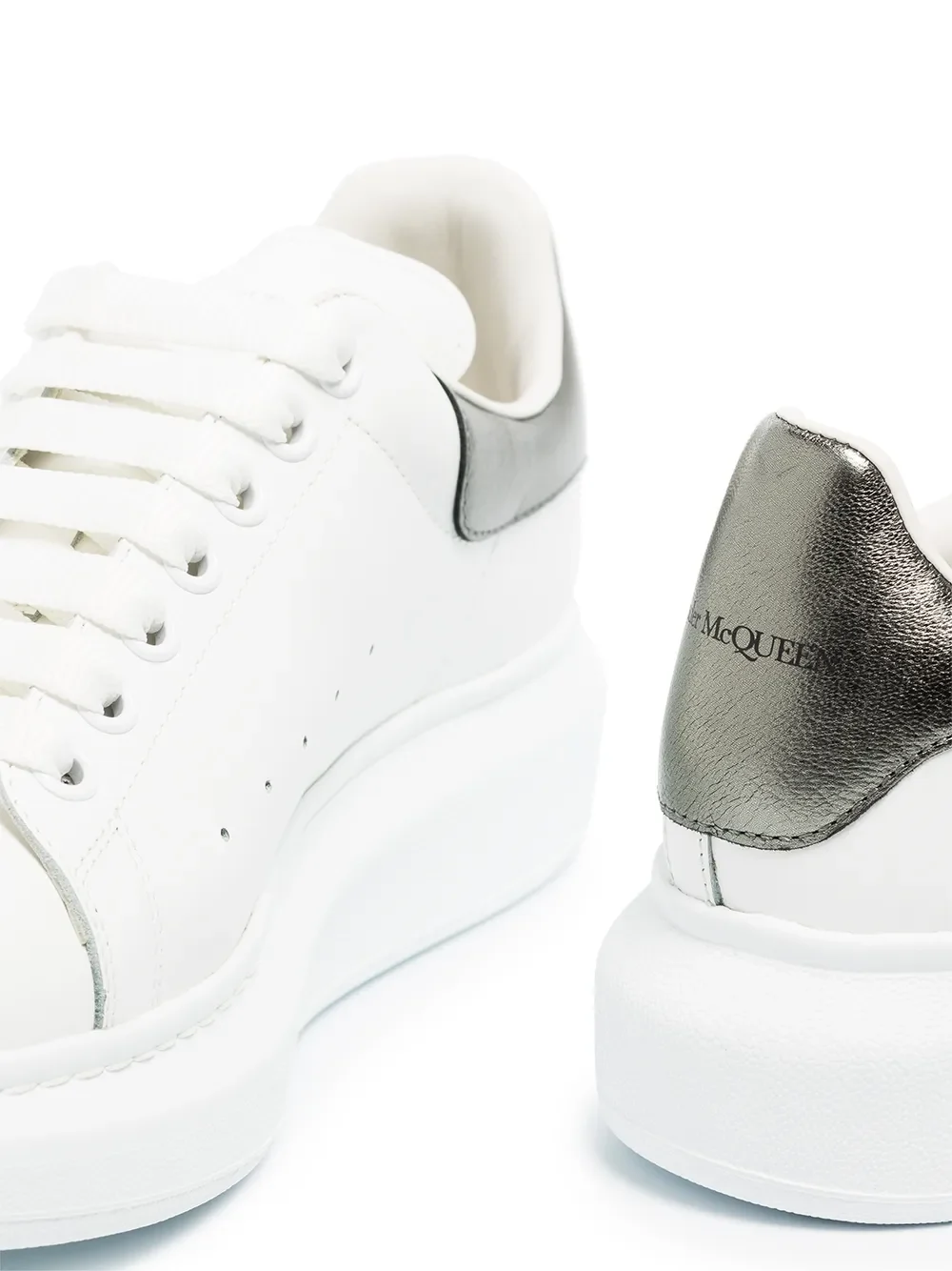 Alexander McQueen Oversized Metallic Leather Sneakers White - Image 3