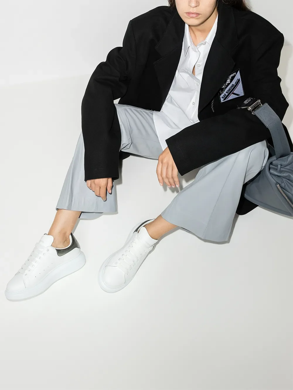 Alexander McQueen Oversized Metallic Leather Sneakers White - Image 4