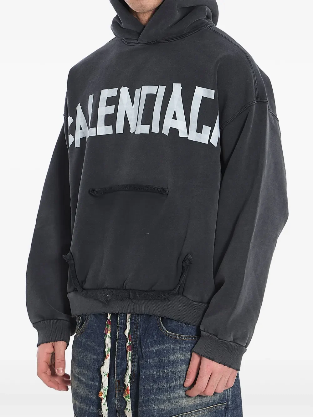 Balenciaga Tape Type Logo-Print Hoodie Black - Image 2