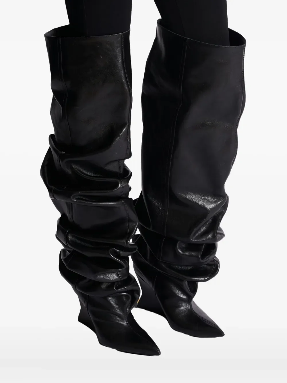 Balmain 95mm Calfskin Wedge Over-The-Knee Boots Black - Image 5