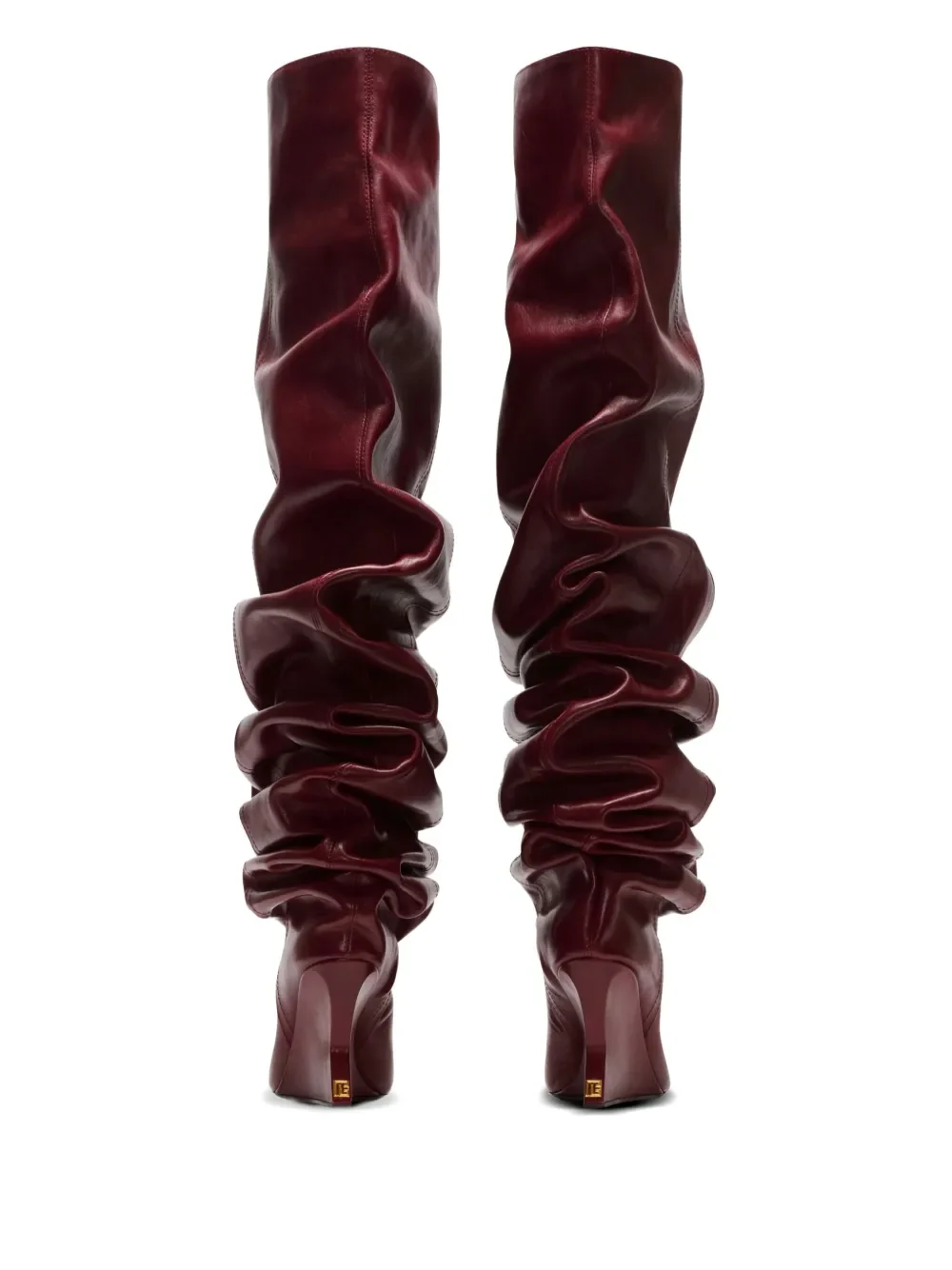Balmain Calfskin Ruched Wedge Over-The-Knee Boots - Dark Red - Image 2