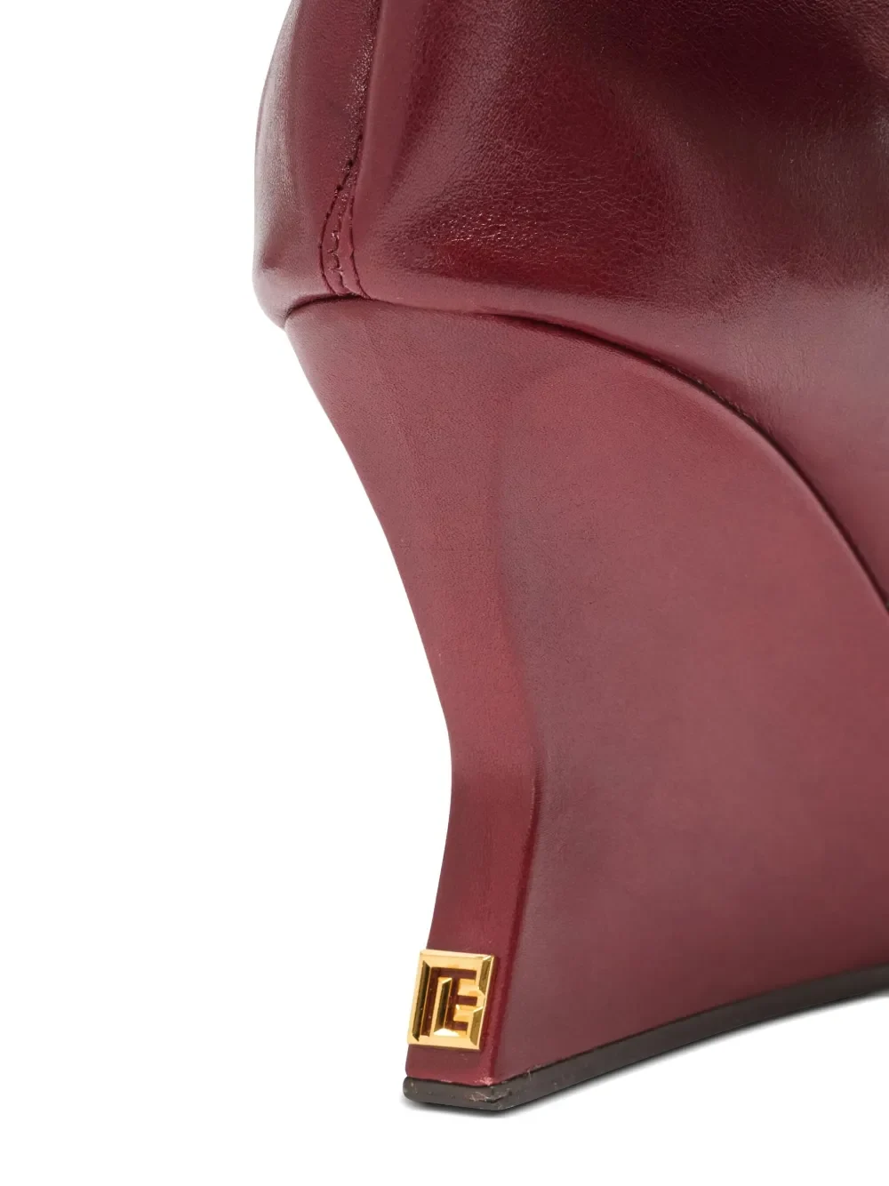 Balmain Calfskin Ruched Wedge Over-The-Knee Boots - Dark Red - Image 3