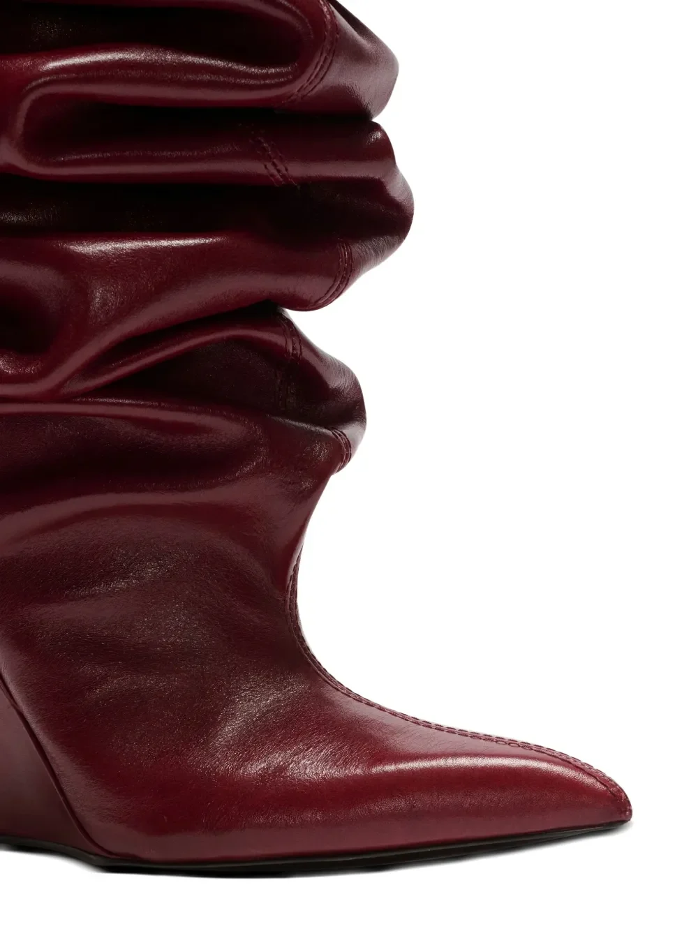 Balmain Calfskin Ruched Wedge Over-The-Knee Boots - Dark Red - Image 4