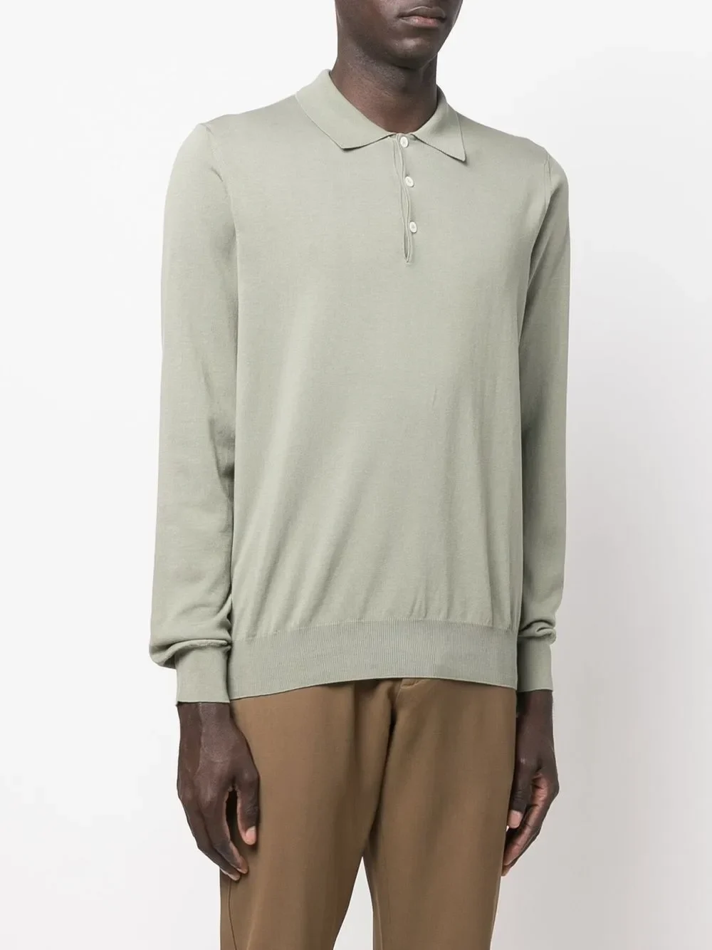 Canali Long-Sleeve Cotton Polo Jumper in Light Green - Image 3