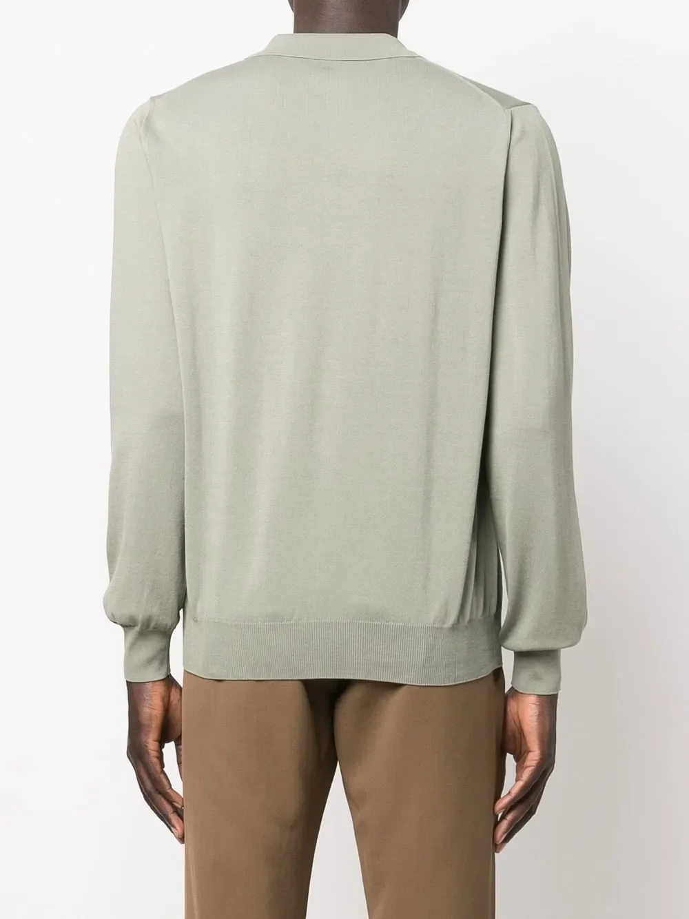 Canali Long-Sleeve Cotton Polo Jumper in Light Green - Image 4