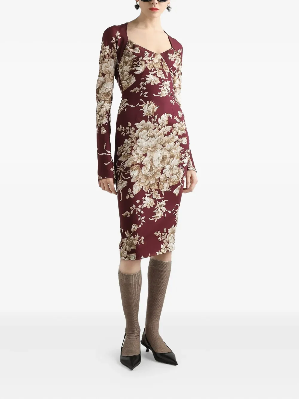 Dolce & Gabbana Floral-Print Long-Sleeve Midi Dress - Image 2