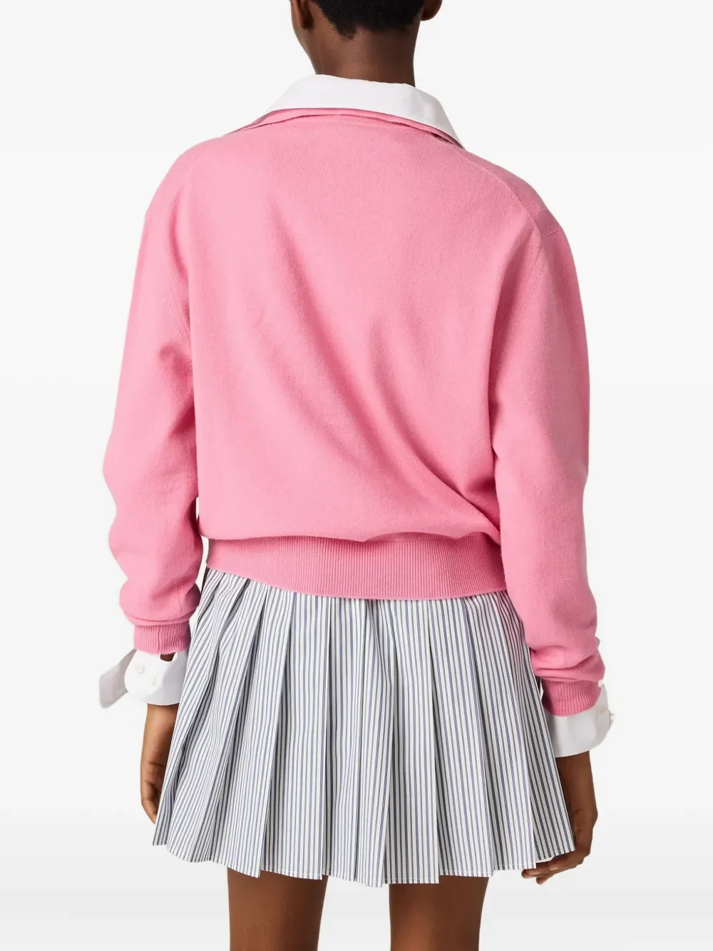 Miu Miu Argyle Intarsia-Knit Half-Zip Sweater Pink - Image 3