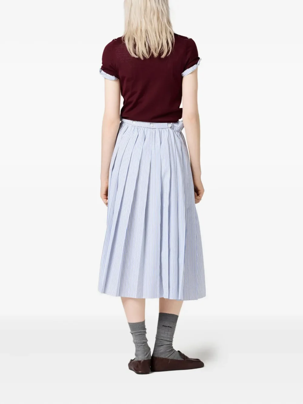 Miu Miu Argyle Intarsia-Knit Sweater in Burgundy Red - Image 3
