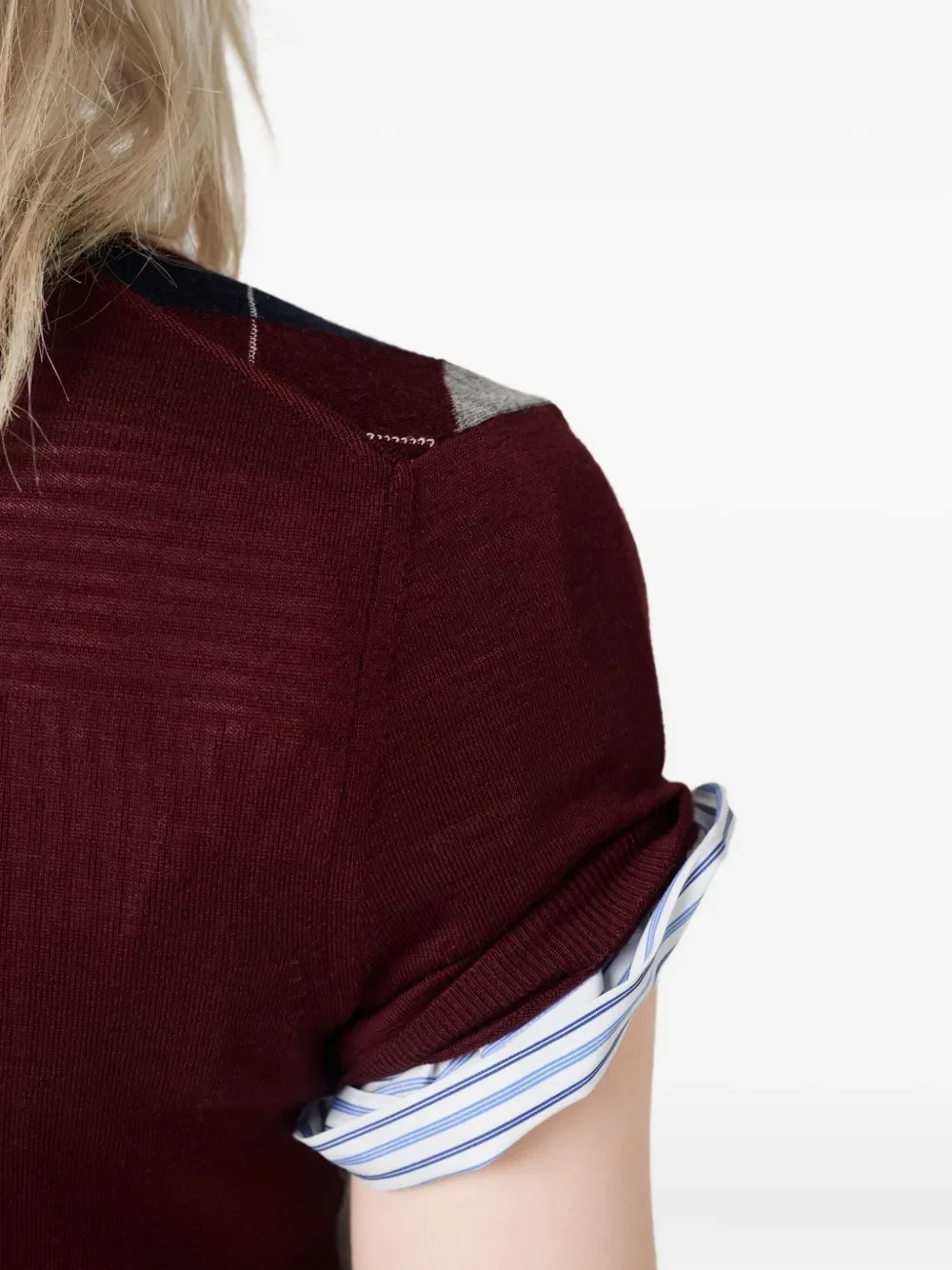 Miu Miu Argyle Intarsia-Knit Sweater in Burgundy Red - Image 5