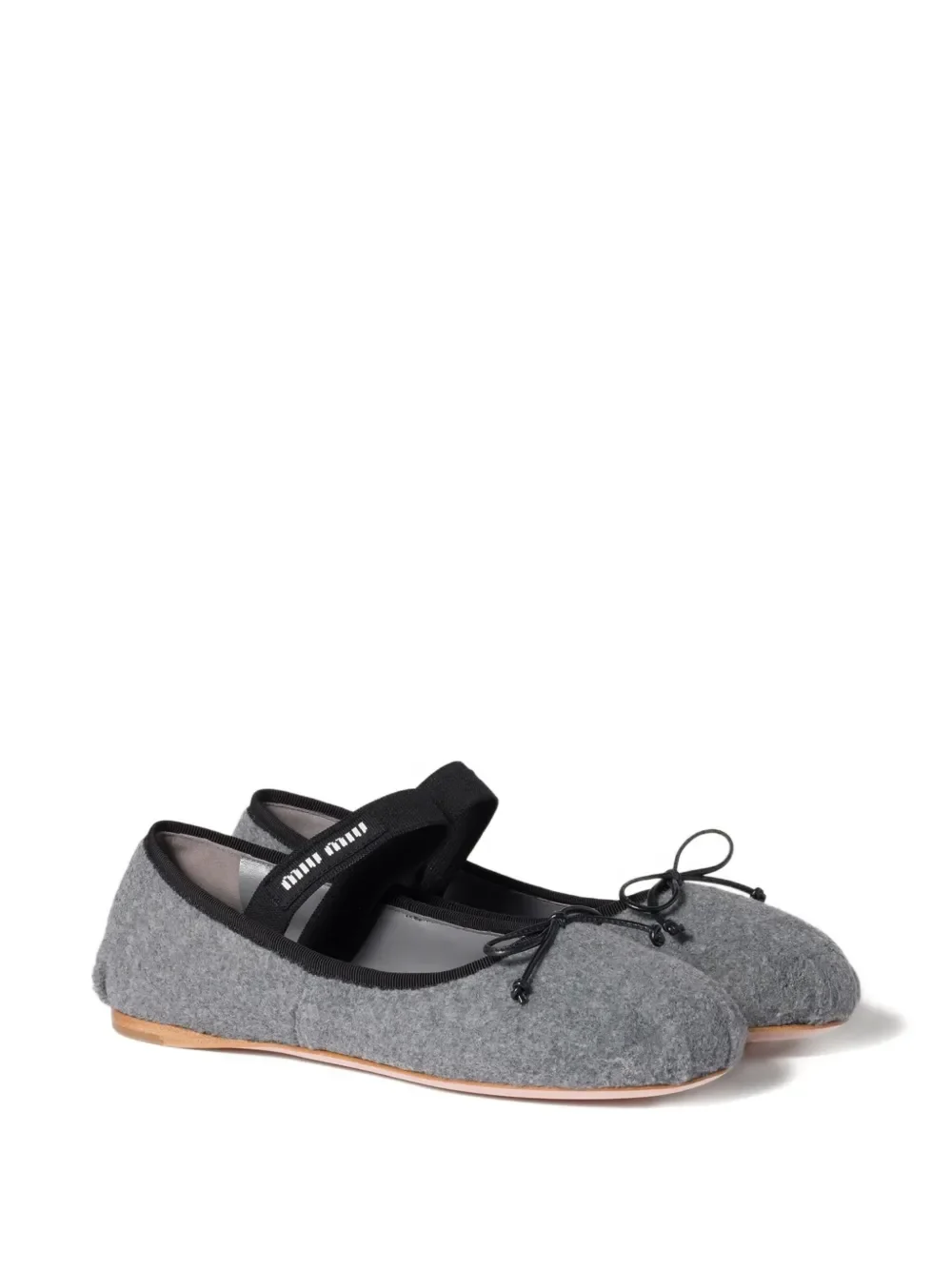 Miu Miu Bow-Embellished Elastic-Strap Ballet Flats Grey - Image 2