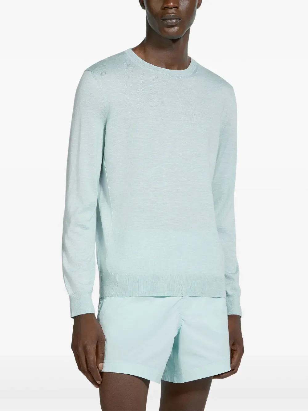 Zegna Mélange Crew-Neck Sweater in Light Blue - Image 2