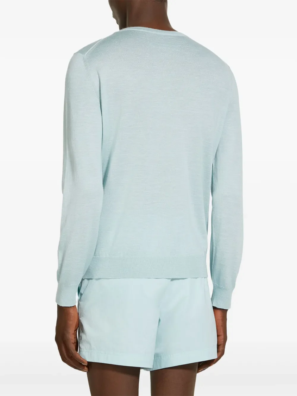 Zegna Mélange Crew-Neck Sweater in Light Blue - Image 3