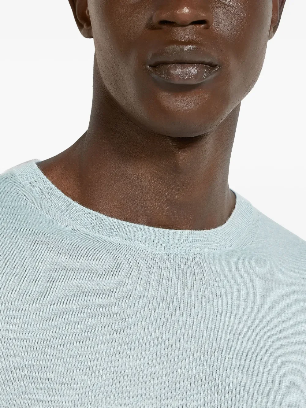 Zegna Mélange Crew-Neck Sweater in Light Blue - Image 4